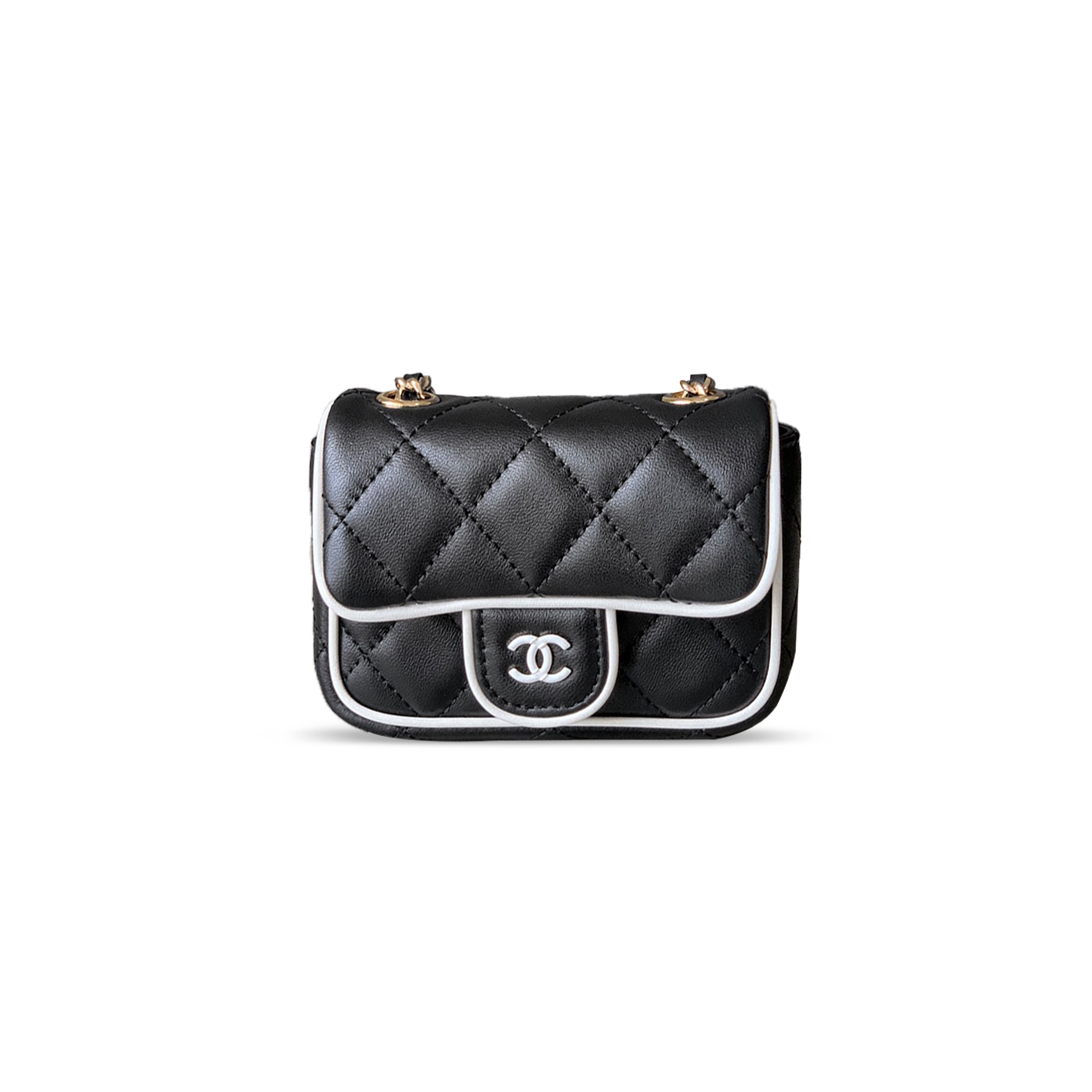 CHANEL MINI FLAP BAG, LAMBSKIN, BLACK & WHITE AP4512 (11.5*8.5*4cm)